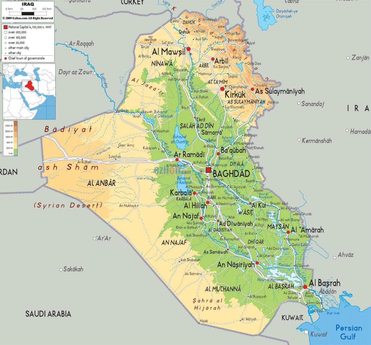 Kort over Irak geografi