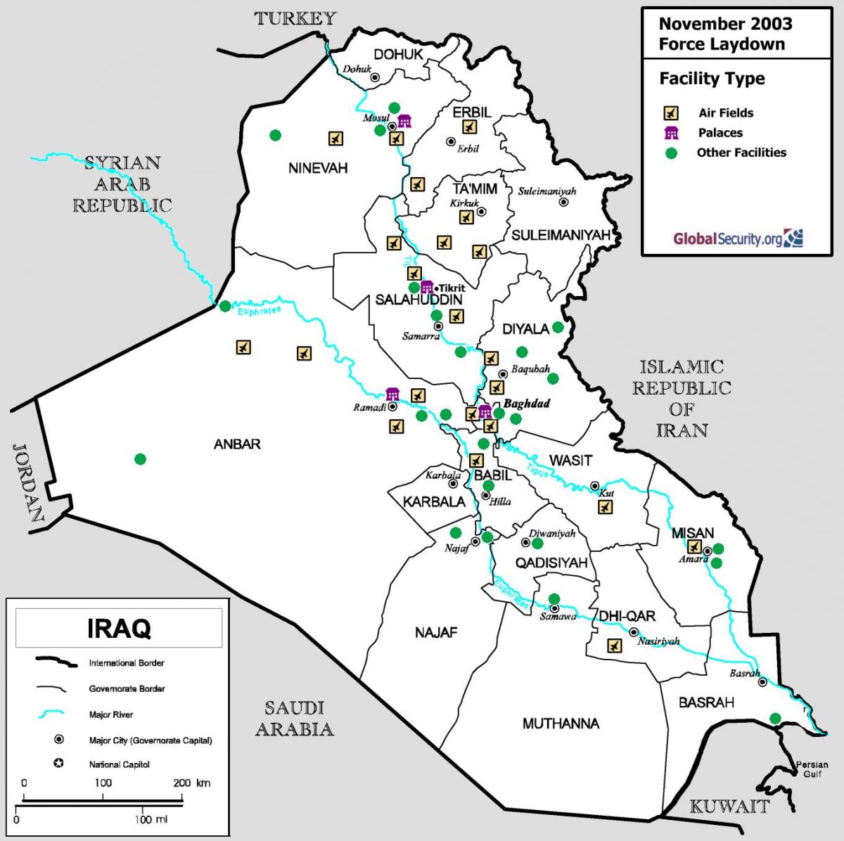 Kort over Irak lufthavne